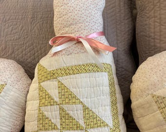 Handmade Quilt Pillow Cat Shape from Vintage Cutter Quilt