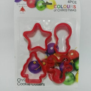 Set of 4 Plastic Christmas Cookie cutters, kids baking, christmas decorations, Christmas baking, shape cutters
