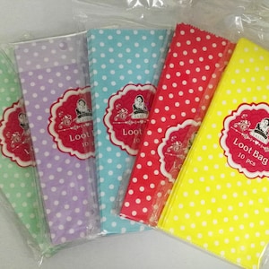 Zestaw 10 torebek papierowych w kropki, na śluby, urodziny, baby shower, upominki na imprezy, WYBIERZ SWÓJ KOLOR.