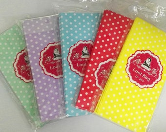 10 Pack polka dot paper loot bags, weddings, birthday, baby shower, party favours, PICK YOUR COLOUR.