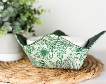 Cuenco reversible con diseño floral de abejas en verde salvia monótono