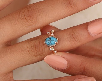Dainyt Gold Turquoise Ring, Oval Turquoise Ring, Unique Turquoise Gold Ring, December Birthstone, 925 Silver Ring, Everyday Rings, Gifts
