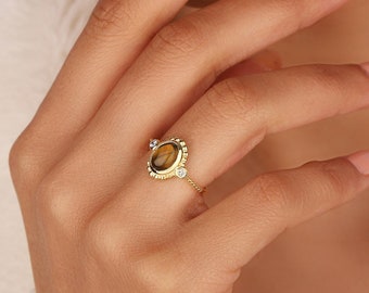 Dainty Tiger Eye Oval Stone Ring, Different Women Tiger Eye Rings, Unique Women Ring Jewelry, 925 Silver Rings, Everyday Ring, Jewelry Gifts
