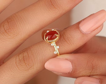 Carnelian Stone Gold Ring, Delicate Womens Red Carnelian Rings, Natural Carnelian Gemstone Silver Rings, Everyday Rings, Gold Filled Ring