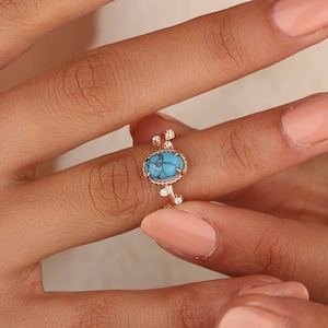 Dainyt Gold Turquoise Ring, Oval Turquoise Ring, Unique Turquoise Gold Ring, December Birthstone, 925 Silver Ring, Everyday Rings, Gifts