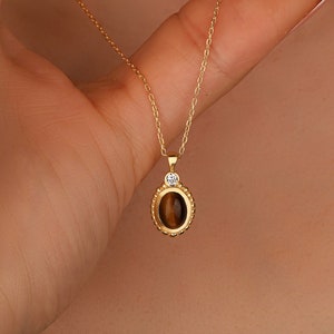 Natural Tiger Eye Necklace, Healing Tigers Eye Pendant Necklace, Women Trendy Gemstone Necklace, Raw Stone Necklace, Women Gift for her