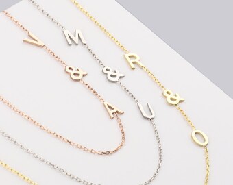 Personalized Letter Name Necklace, Initial Letter Name Gold Necklaces, Sideways Letter Necklace, Dainty Minimalist Necklace, Christmas Gift