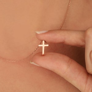 14K Solid Gold Cross Necklace, Dainty Cross Gold Necklace, Initial Minimalist Cross Necklace, Pendant Religious Necklace, Christmas Gift