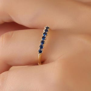 Sapphire Ring 14K Gold Sapphire Modern Unique Ring, Blue Sapphire Gold Stacker Ring, Modern Stackable Ring Gold Stacking Birthstone Ring