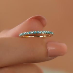 Dainty Eternity Stackable Gold Turquoise Ring, Custom Minimalist 14K Gold Ring, Personalized Birthstone Band, Modern Gold Stacking Ring Gift
