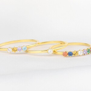 Birthstone Ring, 14K Solid Gold Stackable Design with 1–6 Cubic Zirconia Stones