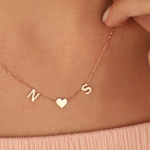 Collar personalizado con letra inicial de oro sólido de 14K, collar con letra de oro de letra, collar de oro de 14K personalizado delicado, regalo de Navidad