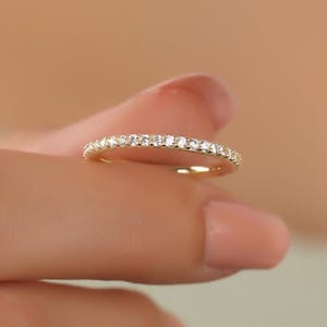 Dainty Diamond Eternity 14K Gold Ring Jewelry, Custom April Birthstone Ring, Minimalist Everday Diamond Gold Eternity Ring Diamond Band Ring