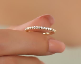 Dainty Diamond Eternity 14K Gold Ring Jewelry, Custom April Birthstone Ring, Minimalist Everday Diamond Gold Eternity Ring Diamond Band Ring