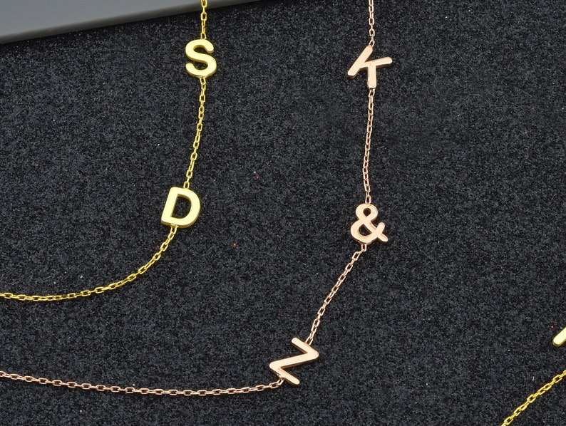 Minimal Accessories Necklace Personalized Custom Letter Necklace Letter Jewelry Girl Mom Gift Jewelry Tiny Sideways Letter Name Jewelry