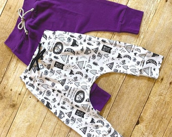 Purple Baby Harem Pants, Nature Print Harem Pants