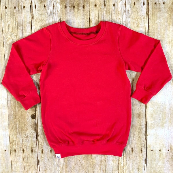 0-10 Years Handmade Solid Red Tunic Pullover, Red Long Sleeve, Gender Neutral Clothing