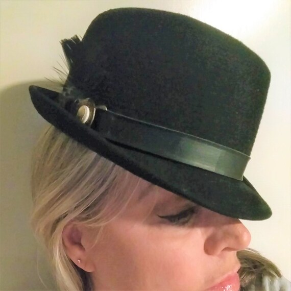 Vintage Italian Black WOOL Fedora Designer Hat Mo… - image 4