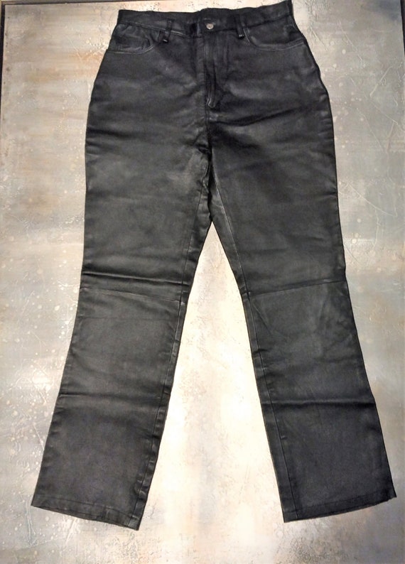 Black Leather Boot Leg Pants, Fully Lined Size 10 