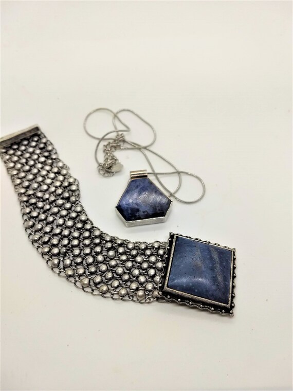 Vintage Lapis Lazuli Unpolished Stone in Silver T… - image 4