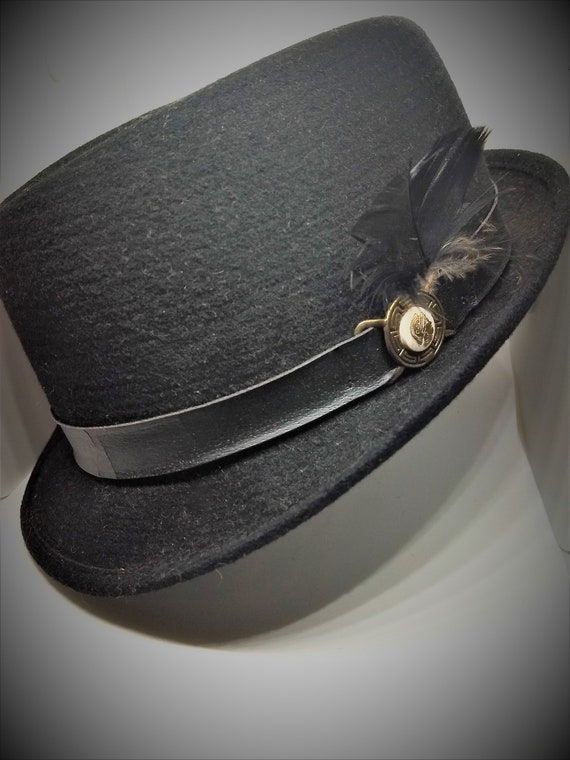 Vintage Italian Black WOOL Fedora Designer Hat Mo… - image 1