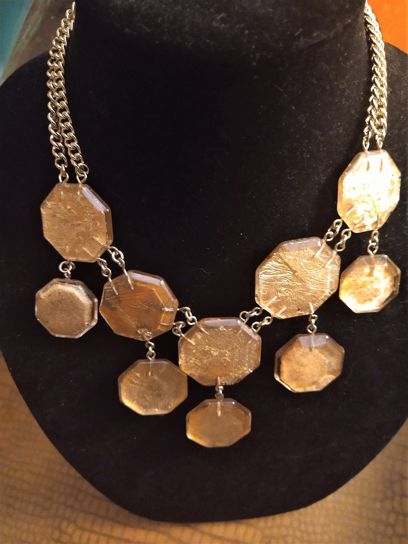 Vintage Dramatic Signed Cole Multichain Linked Golden Lucite