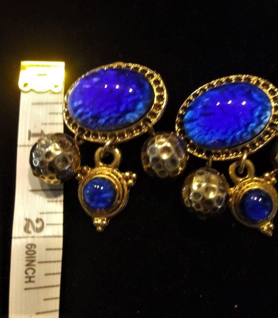 Boucles D'Oreilles Pendantes ZOE COSTE Cabochon - Style Vintage Doré - Occasion Bon État