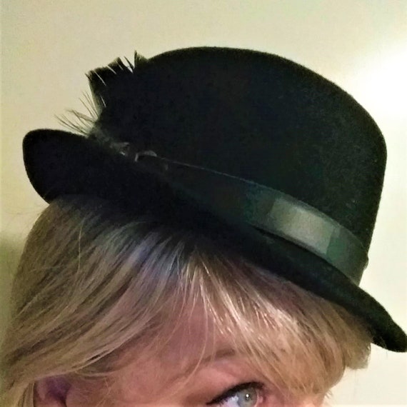 Vintage Italian Black WOOL Fedora Designer Hat Mo… - image 2