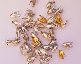 20 x argento brillante/argento scuro/oro rosa/oro toni, tappi di perle di fiore, campana tallone Caps