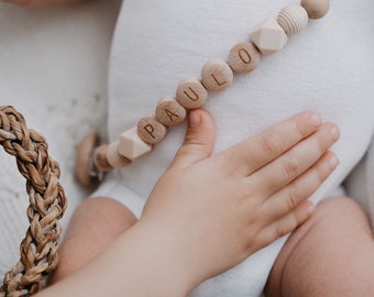 Speenketting met naam / gepersonaliseerd babycadeau / speenkoord / houten kralen