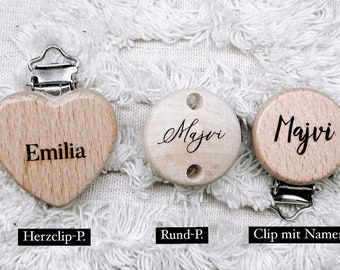 Wooden clip Personalized/ Pacifier chain clips/ untreated/ Natural wood clip/ Clip with name