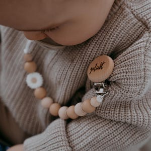 Pacifier chain with name / miracle / silicone and wooden beads / gift for birth / personalized pacifier strap / baby shower / engraved clip