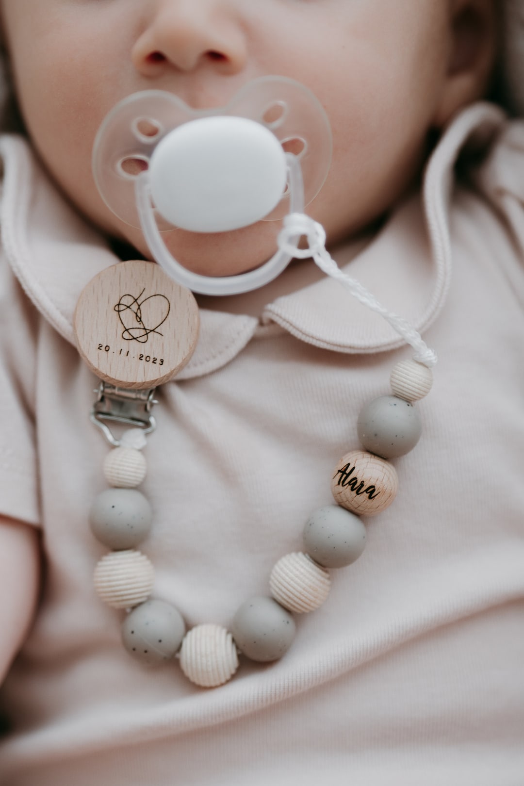 Pacifier Chain With Name / Heart / Silicone and Wooden Beads / Gift for ...