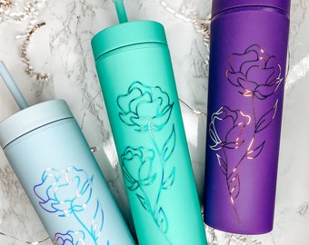 Custom Skinny Matte Tumbler, Skinny Cup, Pastel Tumbler, Minimalist Tumbler, Floral skinny tumbler, Strata Tumbler, Gifts for her,