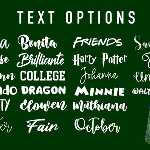 Puede incluir: Un fondo verde con texto blanco que enumera varios nombres y palabras, incluyendo "Adora", "Bonita", "FRIENDS", "Sunberry", "Amanise", "Brilliante", "Harry Potter", "Tale", "autumn", "COLLEGE", "Johanna", "unicorn", "avocado", "DRAGON", "MINNIE", "@WALTOGRAPH", "BEAUTY", "clowen", "Mithiana", "Better", "Fain" y "October".