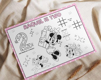 Tapete para colorear de Minnie Mouse para fiestas de cumpleaños / Actividad imprimible y editable / Archivo digital