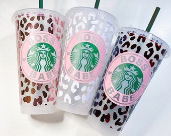 Boss Babe/Lady Starbucks Cup | Starbucks Boss Lady Tumbler | Starbucks Cup Cheetah Print | Boss Lady Cup Gift | Mom Fuel Cup| Ice Coffee Cup