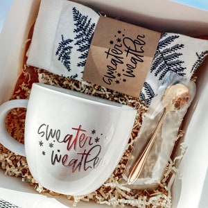 Coffee Lover Gift box, Coffee mug gift Box, Christmas Gift box ideas, Cozy Gift Box, Sweater weather gift, Sweater Weather Mug, Mug Gift Box