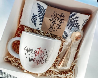 Coffee Lover Gift box, Coffee mug gift Box, Christmas Gift box ideas, Cozy Gift Box, Sweater weather gift, Sweater Weather Mug, Mug Gift Box