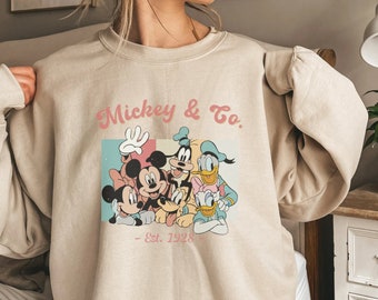 Cartoon Characters Mickey And Co Est 1928 - Theme Park Vacation Trip Unisex Sweater, Disneyworld Sweater, Disneyland Sweater - Main Street
