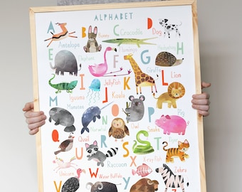 INSTANT DOWNLOAD Animal alphabet print, Nursery decor, Animal nursery prints, Kids room wall art, Children's bedroom wall decor, Digital art