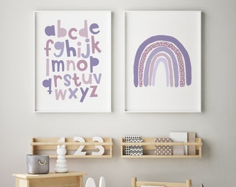 Purple Alphabet print | Alphabet nursery prints | Kids room wall art | Children's bedroom wall decor | Nursery prints framed | Nursery decor