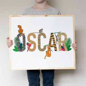 Impresión de nombre de safari / Decoración de guardería / Impresiones de safari / Dormitorio infantil / Estampado de animales / Impresión de guardería / Decoración de guardería de safari / Arte de pared de guardería