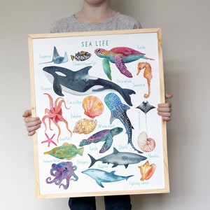 Impresión de vida marina, decoración del océano para guardería, póster de animales del océano, arte de pared para guardería, impresión de arte de pared infantil, pósteres para niños, arte para guardería