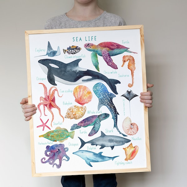 Sea life Print, Nursery Ocean decor, Ocean Animals Poster, Nursery Wall Art, Children's Wall Art Print, Kids Posters, Nursery Art