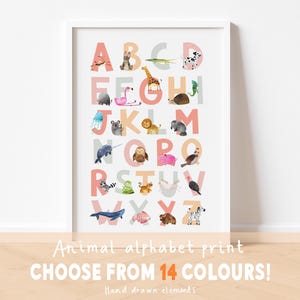 Animal Alphabet Print - Nursery Wall Art, Kids Room Decor, ABC Poster, Educational Art, Baby Shower Gift, Framed Print or Printable Download