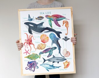 Sea Life Nursery Print: Watercolor Ocean Animals Poster (Digital Download)