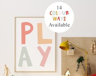 Pastel Play quote, Nursery decor, Nursery wall art, Kids room wall art, Childrens bedroom wall decor, Nursery wall art framed