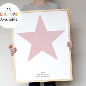 Star Sign Poster, baby girl gift, baby boy nursery decor, baby wall art, new baby gift, nursery art, nursery prints digital download, baby