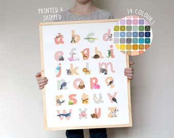 Pastel animal alphabet print, Animal nursery prints, Kids room wall art, Childrens bedroom wall decor, Nursery wall art girl, Nursery decor